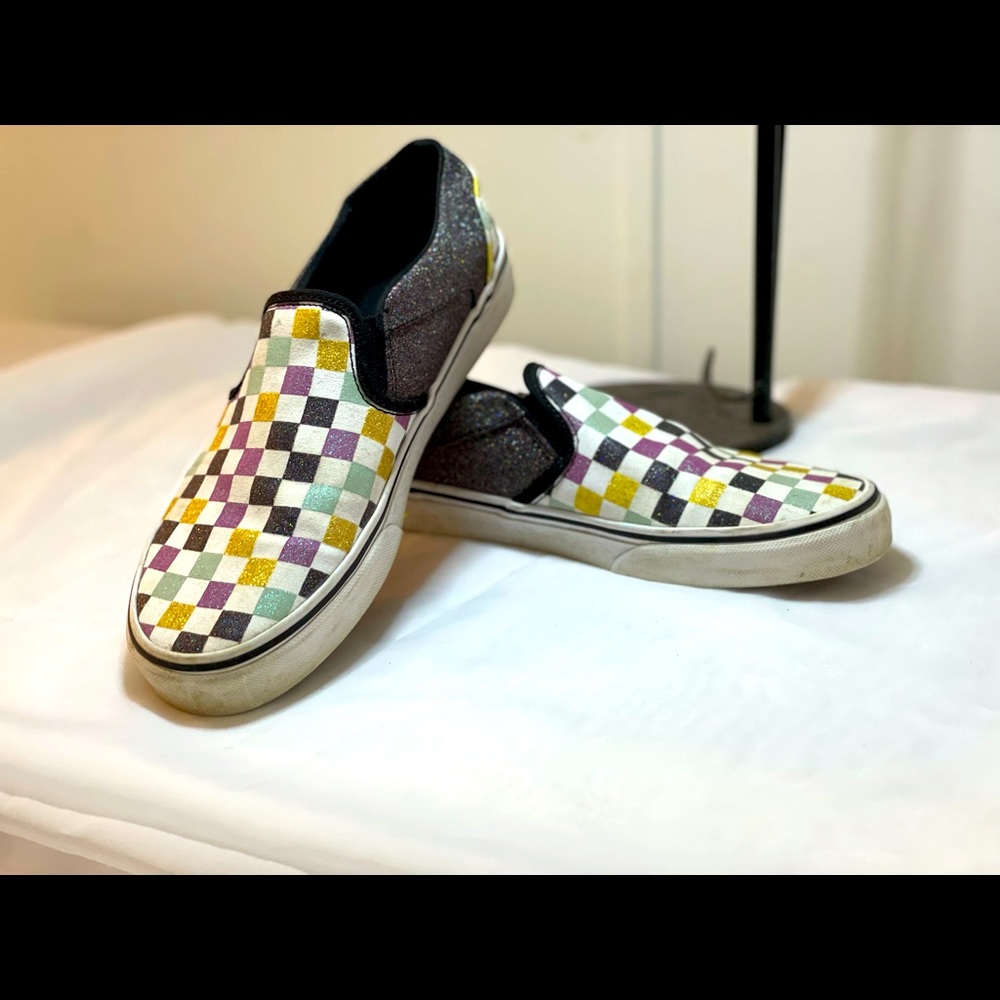 Glitter Checkered Slip On Vans